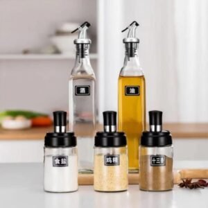 5pc set Glass oil bottle and seasoning bottle with lid