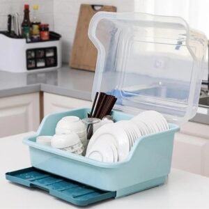 Sink Dish Drainer Rack with Transparent Lid