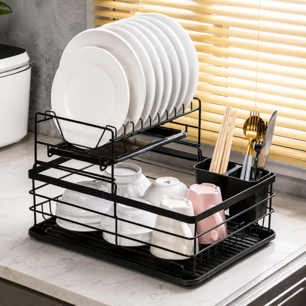 2-Tier Metal Kitchen Dish Drainer Rack