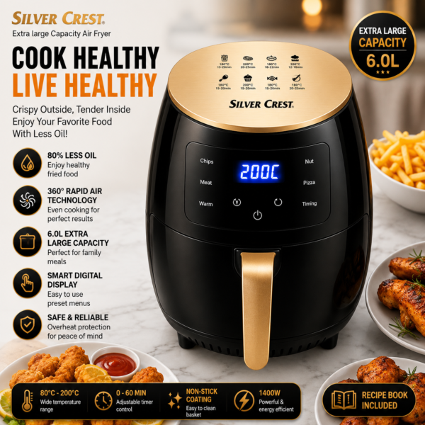 Silver Crest 6.0L Digital Air Fryer – 2400W