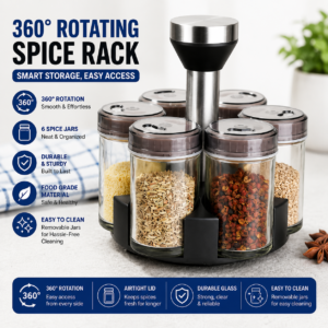 360° Rotating Spice Rack with 6 Glass Jars