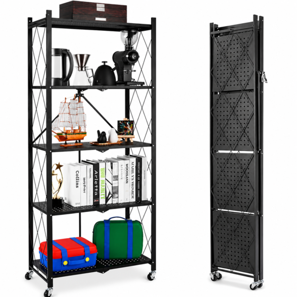5 Tier Foldable Metal Storage Rack with Wheels