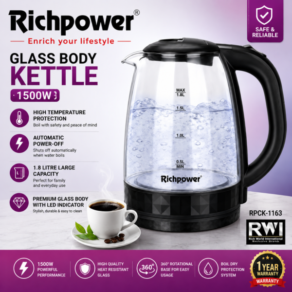 Richpower Glass Body Electric Kettle