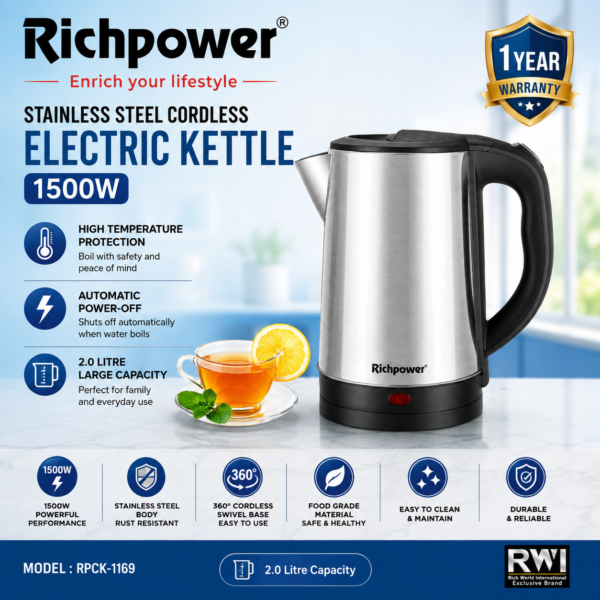 Richpower Stainless Steel Cordless Electric Kettle